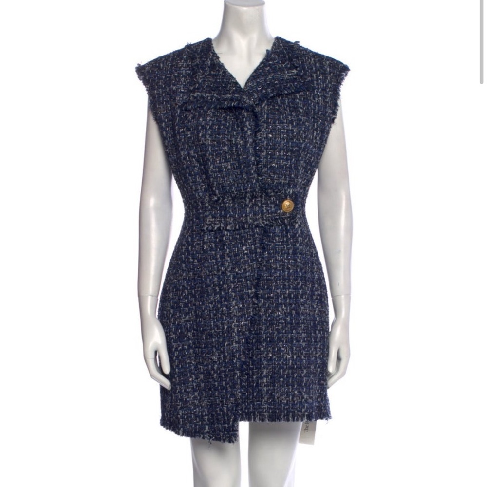 Balmain Elegant Blue Tweed Dress